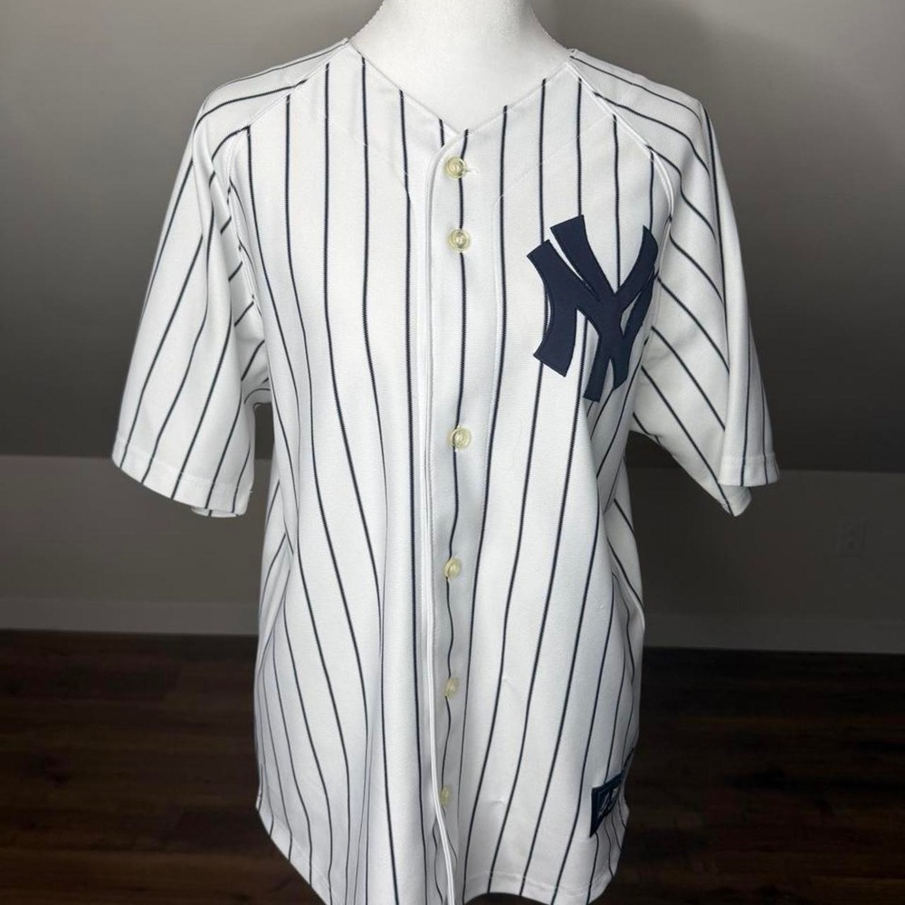 Majestic New York Yankees Mark Teixeira‎ 25 Pinstripe MLB Baseball Jersey White